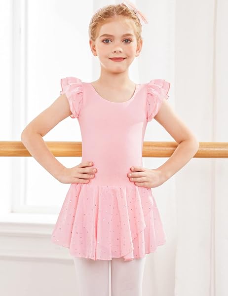 Trudge Ropa de Ballet para Niñas - Vestido Manga Corta de Algodón con Leotardo y Falda Tutú - Traje de Baile - 2