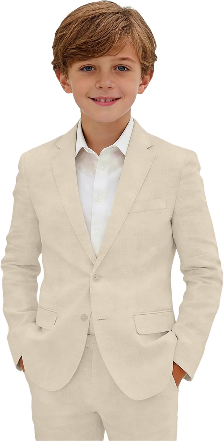 Boys Linen Suit Slim Fit 5 Pieces Formal Kids Linen Suit for Boys Teens Summer Wedding Dress Clothes