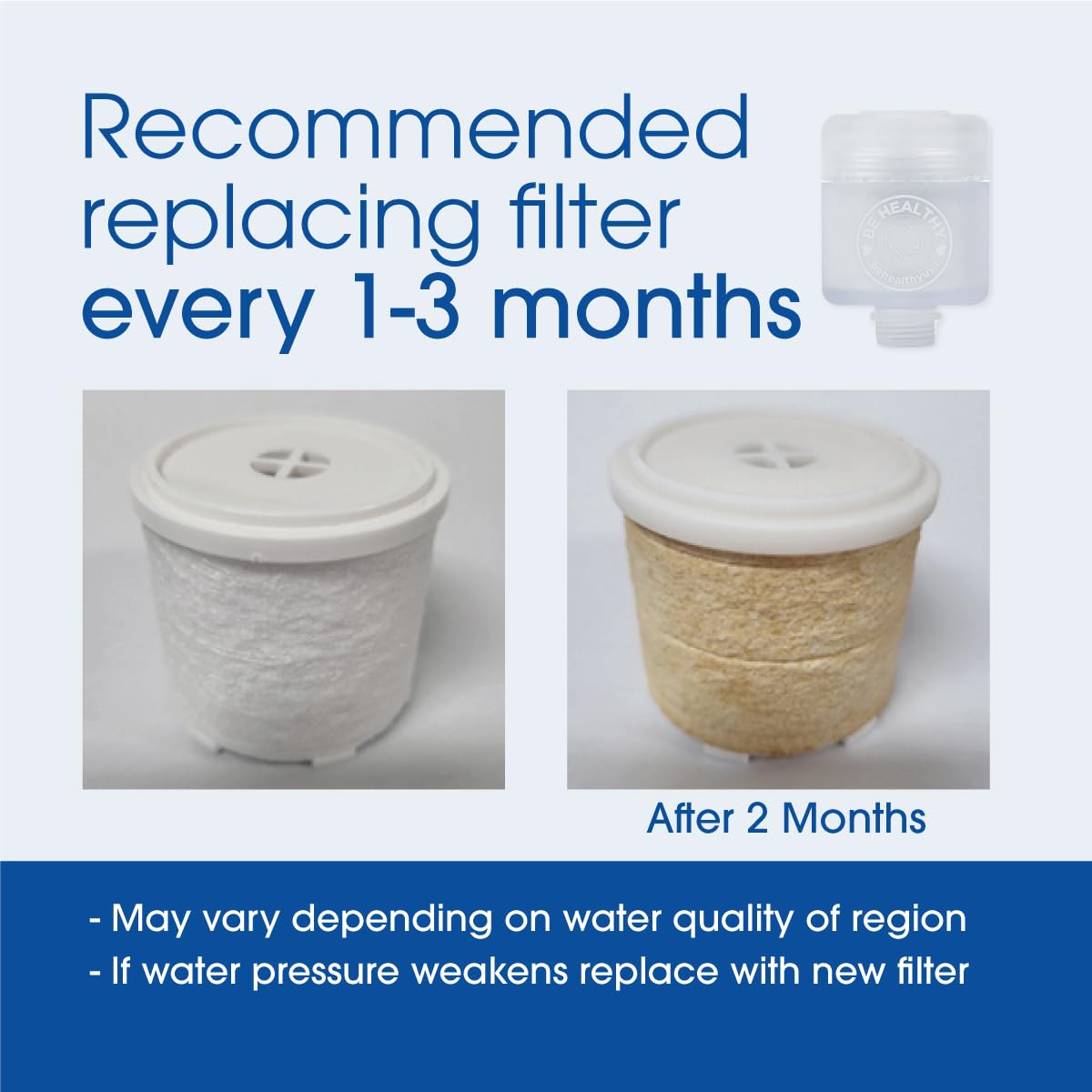 High Performance Omnia Replacement Filter (2pcs) for Be Healthy iBlue Link Portable Shower Pure Water Filter System [Made in Korea] - Home, Travel, Bathroom, Good for Skin, Removes Impurities