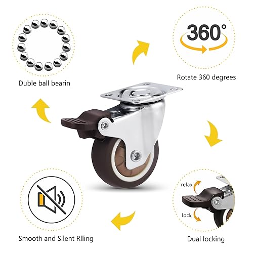 Miniatura 3 de Molen Juego de 4 ruedas giratorias de 2 pulgadas, paquete de 4 ruedas giratorias para mueblescunasbanco de trabajo, capacidad total de 300 libras,