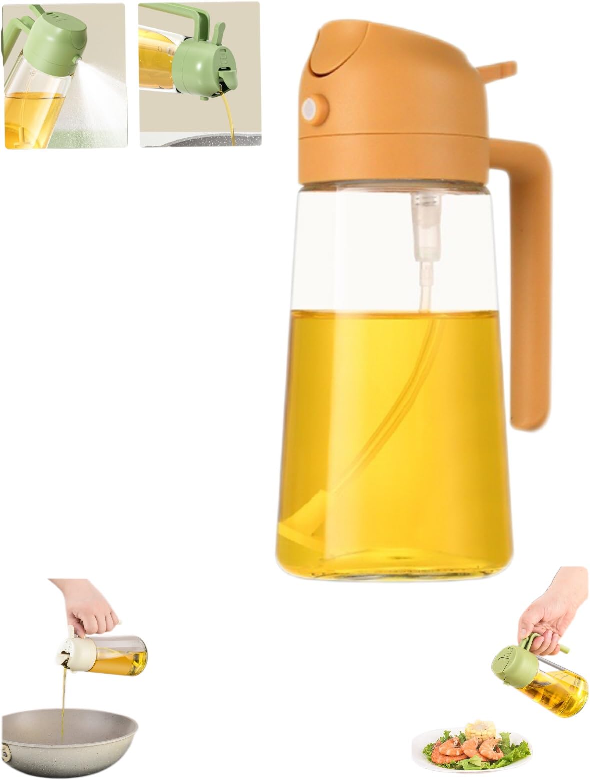 Pulverizador Y Dispensador De Aceite 2 En 1 De 600 Ml - Botella De Vidrio Con Spray, Para Cocina, Sin Fugas