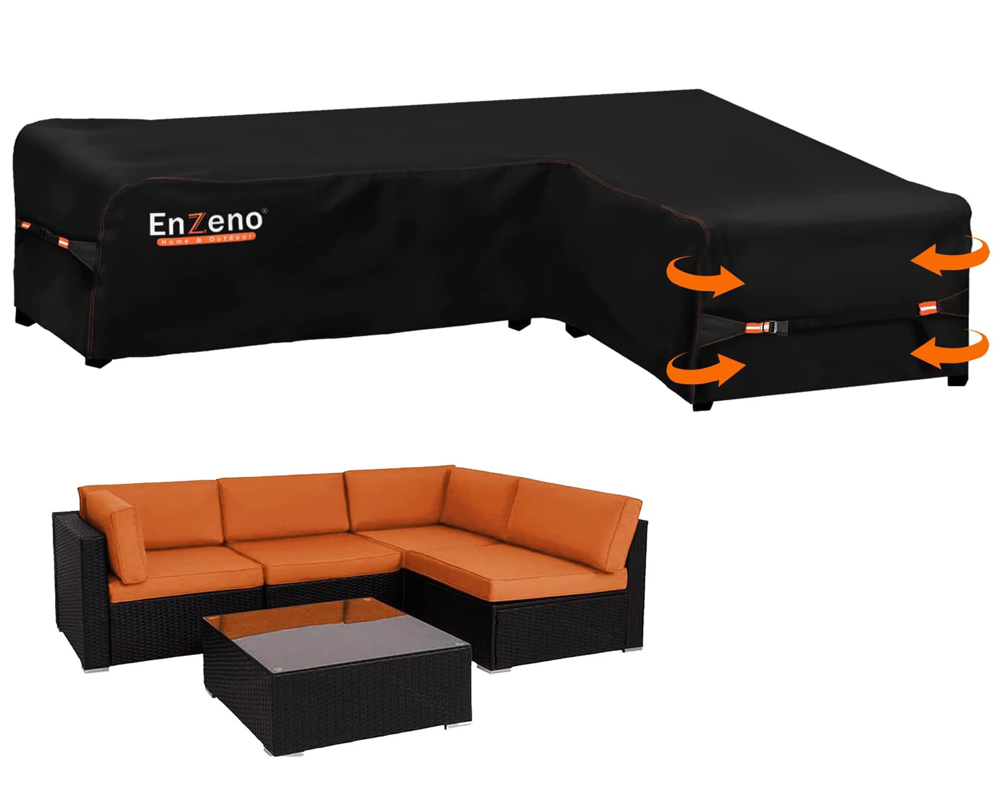 Enzeno Garden L-Shape Furniture Cover Waterproof,420D Heavy Duty Oxford Fabric Outdoor Rattan Corner Sofa Cover with Waterproof Tape (250 * 180 * 90cm) Black — image 1