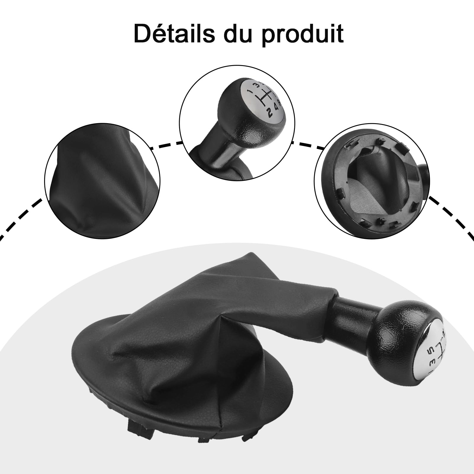 Kit Pommeau + Soufflet Levier 5 Vitesses – Compatible Citroën C3, Berlingo, Peugeot 207, 307, 308