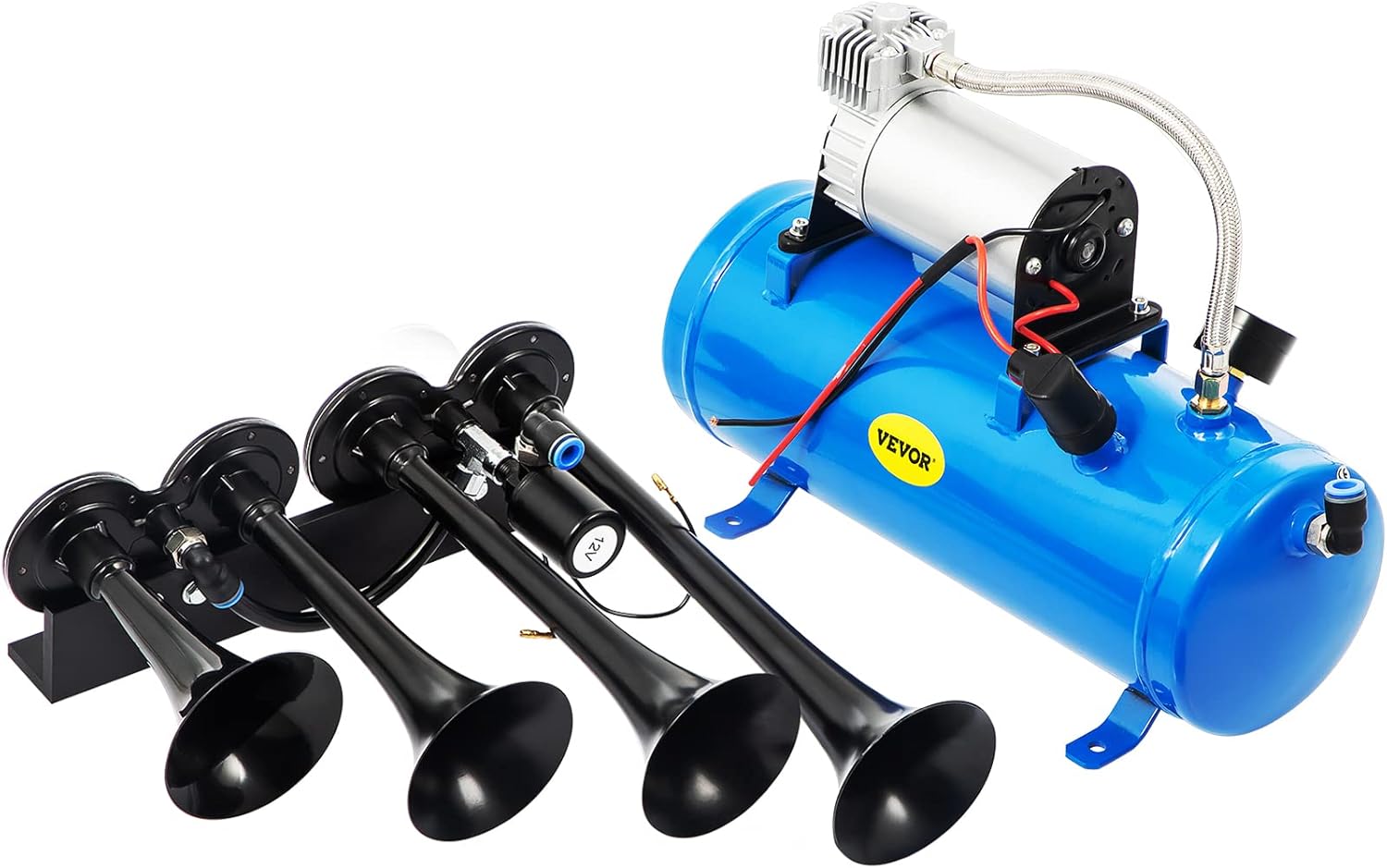 VEVOR Train Horn Kit with 4 Trumpet, 12V Train Air Horn 150D with 1.6
