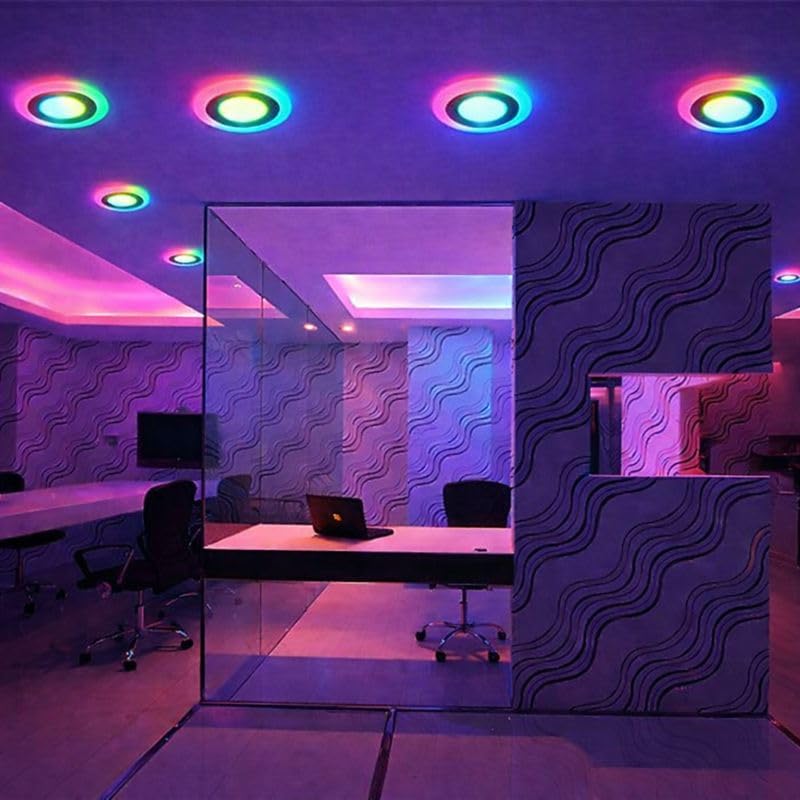 Image of OLIPS 9W (6+3) LED Ceiling Panel Down Light | Dual Color Change by On /Off Switch | Fan Box POP Decorative LED | White Center & Color Ring Design (Multicolor) (1)