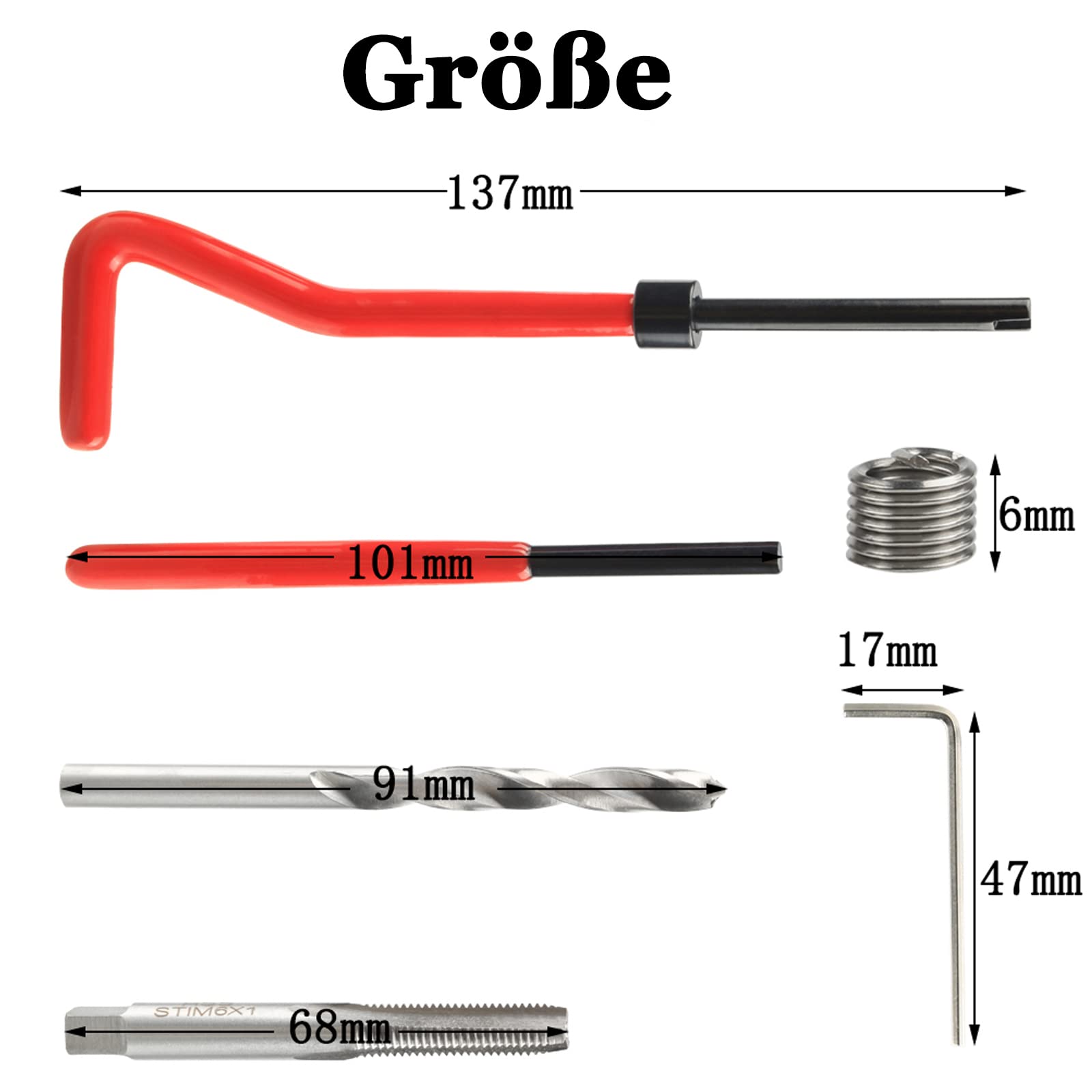 Set di riparazione filettature M6 30 pezzi, set di riparazione filettature, utensile manuale metrico, compatibile, inserto interno a filo, kit elicoidali, manicotto filettato, kit di utensili