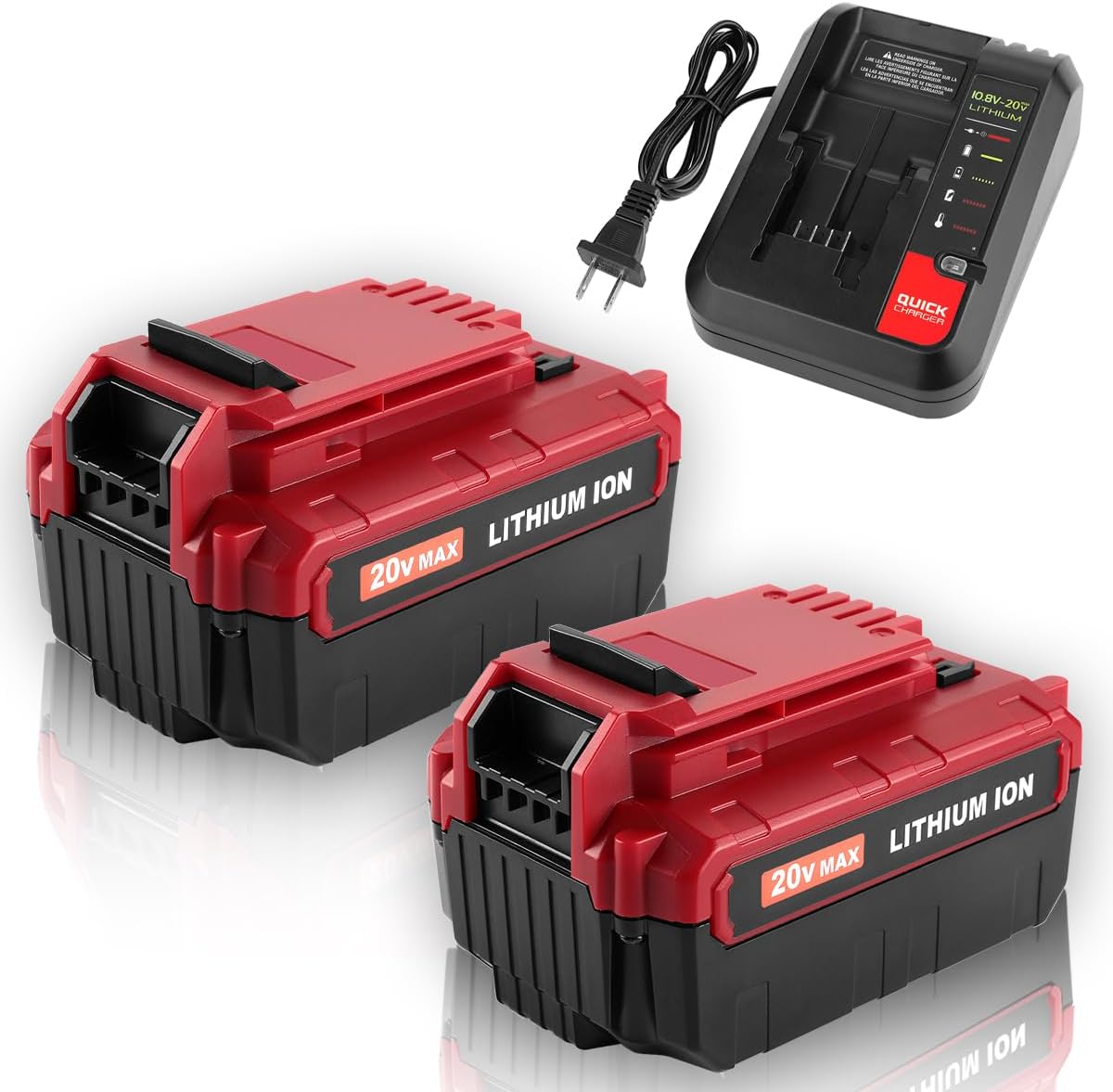 Energup 2Pack PCC685L Replace for Porter Cable 20V Lithium Battery 6.5Ah, for 20-Volt Power Tools PCC685LP PCC680L PCC681L PCC682L, Incliude 1Pack Porter-Cable 20V Battery Charger