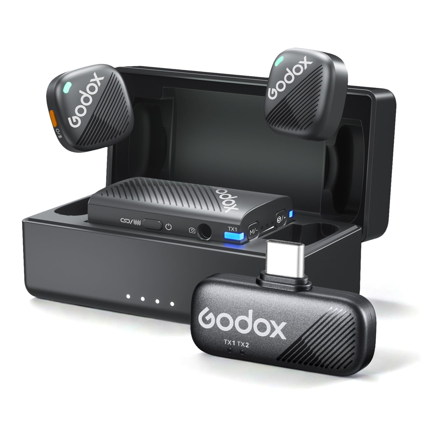 GODOX Cube-C Comb Kit2, 300m de Alcance, 48KHz 24Bit, Cancelación de Ruido | Micrófono inalámbrico de solapa para Cámara/iPhone/Android/PC, 10H de duración de batería, para Vlogging, TikTok, Entrevistas