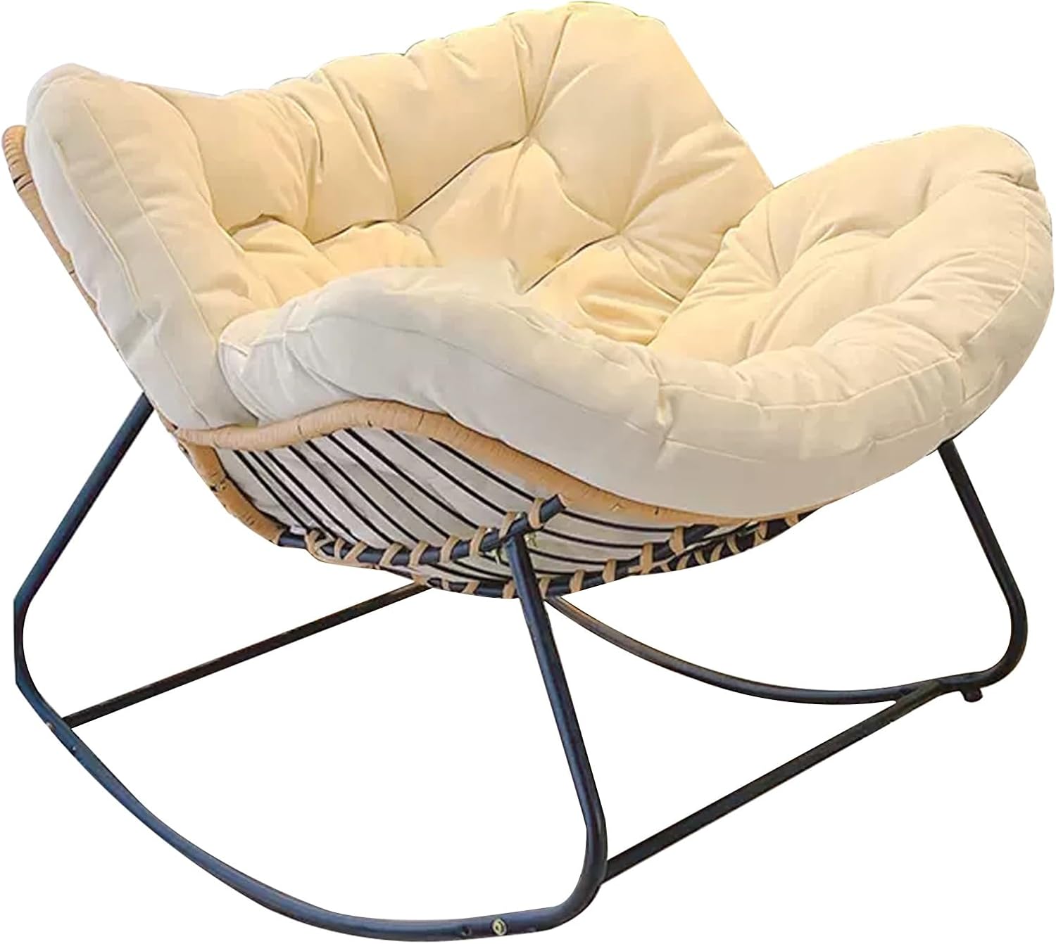 Indoor Rocking Chair, Rattan Wicker Recliner Chair, Comfy Rocking Chair for Bedroom, Living Room, Porch, Garden, Lawn (Color : Off-White)