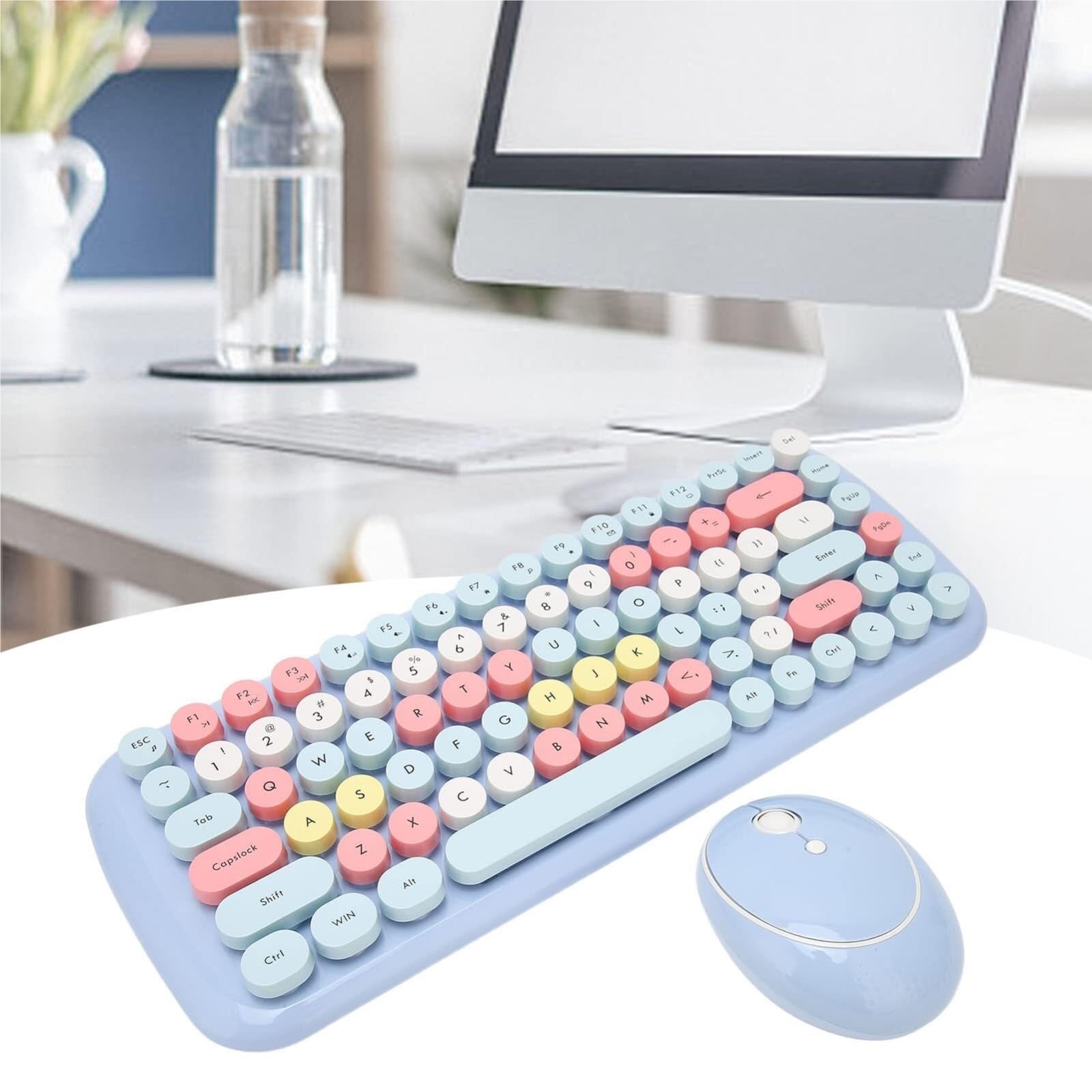 Klawiatury I Myszy Bezprzewodowa Klawiatura I Mysz Klawiatura Retro Z Okrągłymi Klawiszami Ergonomiczna Klawiatura Zestawy Klawiatura I Mysz(Milk tea color)