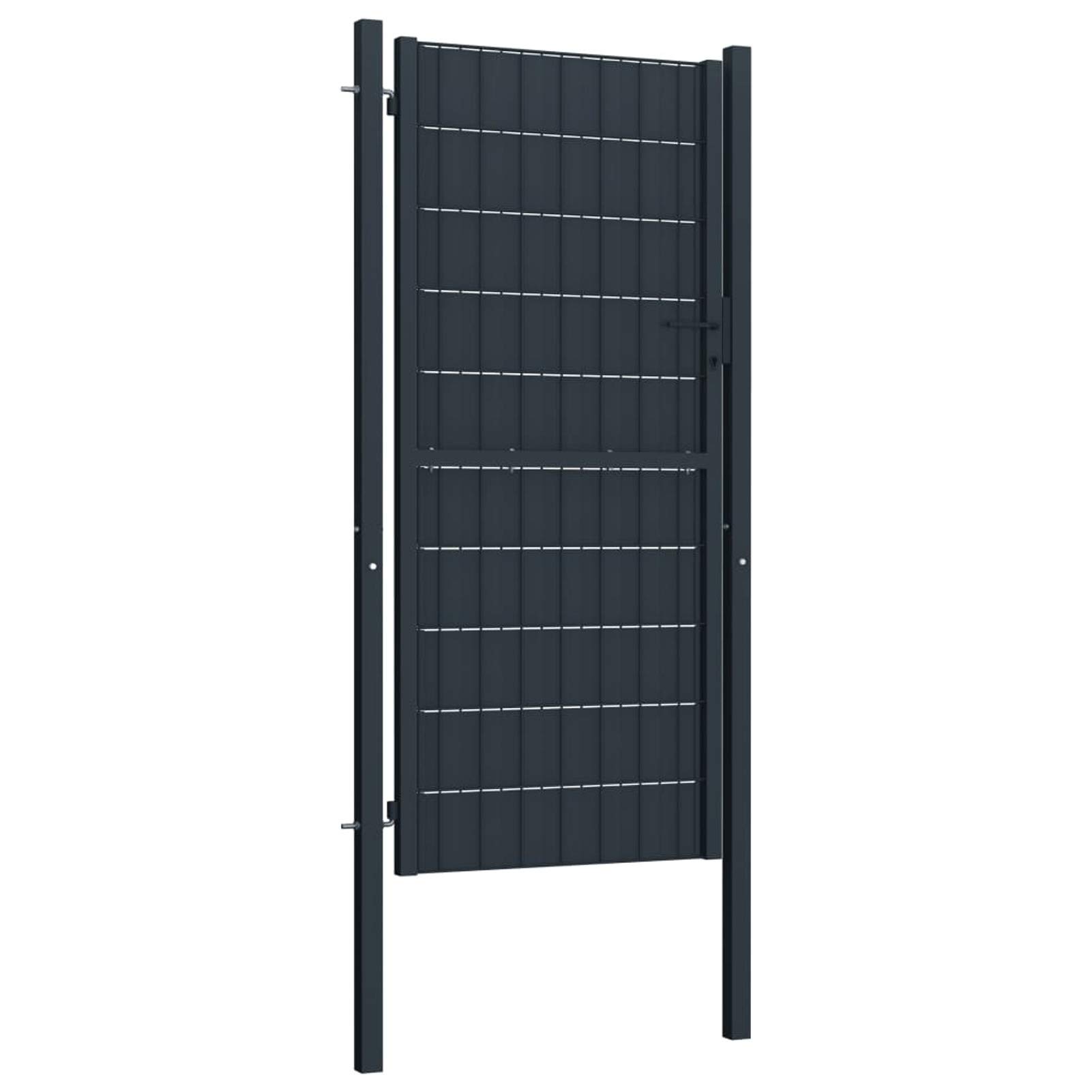 Puerta para valla de PVC y acero 100 x 124 cm antracita, puerta para valla de exterior, puerta para jardín, puerta de valla peatonal, barrera para muebles Cortilev