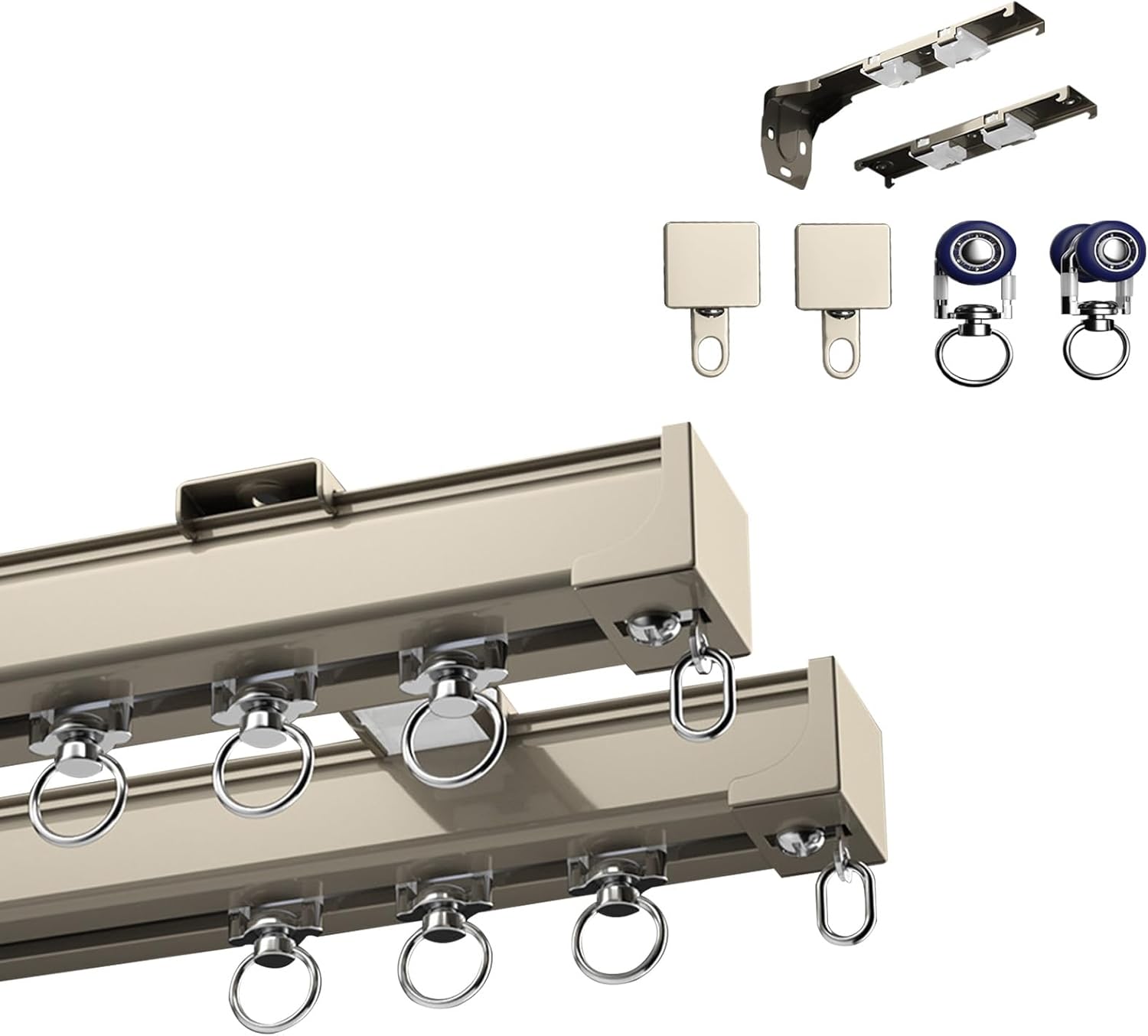 Luxury Double-track Curtains, Aluminum Ceiling Curtain Track Set, Slide Quietly Curtain Track Rail for Window, with Track, Roller, Installation Hardware, and end Cap(Champagne,420cm(13.8ft))
