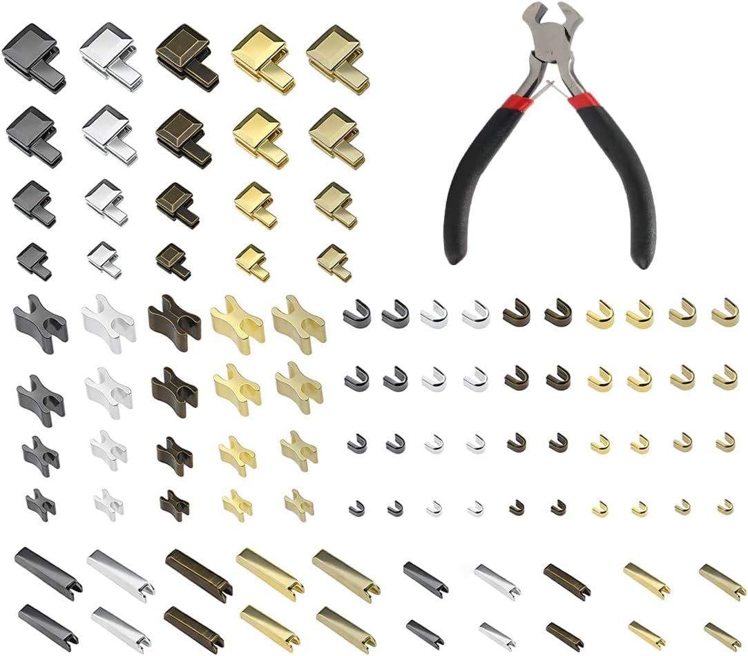 100 PCS Zipper Repair Kit, Zipper Pull Replacement Kit with Zip Install Plier, Insertion Pin Zippers Bottom 5 Colors 4 Sizes,Metal Zippers Head Slider Retainer Universal Zip Stopper Ends for DIY Craft