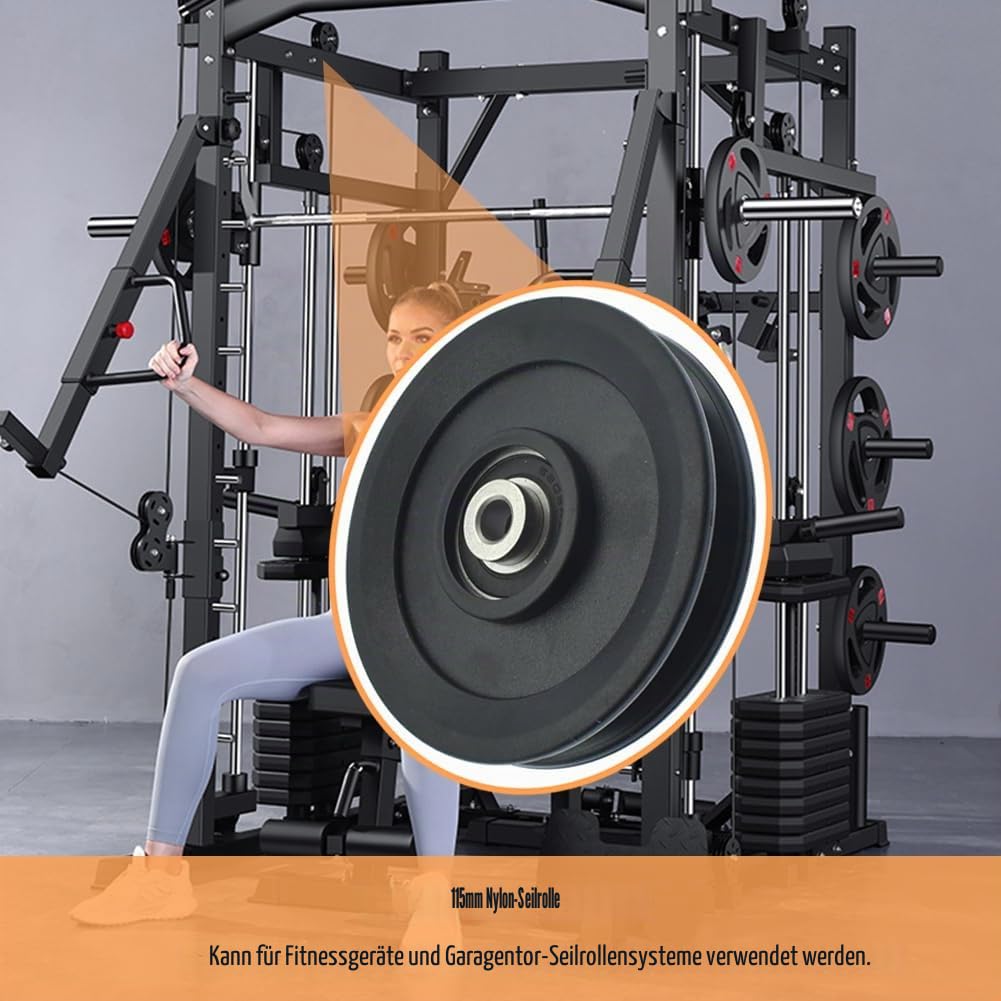 8 Stück 115mm Seilrolle Umlenkrolle, Universallager Riemenscheibe, Fitness-Zubehör Seilrollen, Nylon Umlenkrolle, Block Umlenkrollen, Drahtseilrolle für Gym Fitnessgeräte, Kabelmaschine, Garagentor