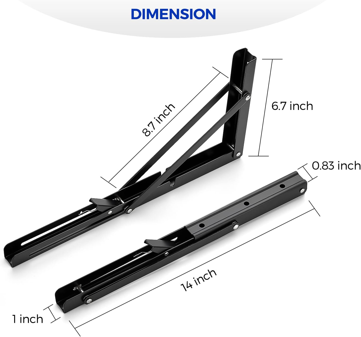 ravinte 2 pack 14 inch folding shelf brackets – matte black, heavy duty collapsible brackets for tables and benches – space-saving design 14 inch 2