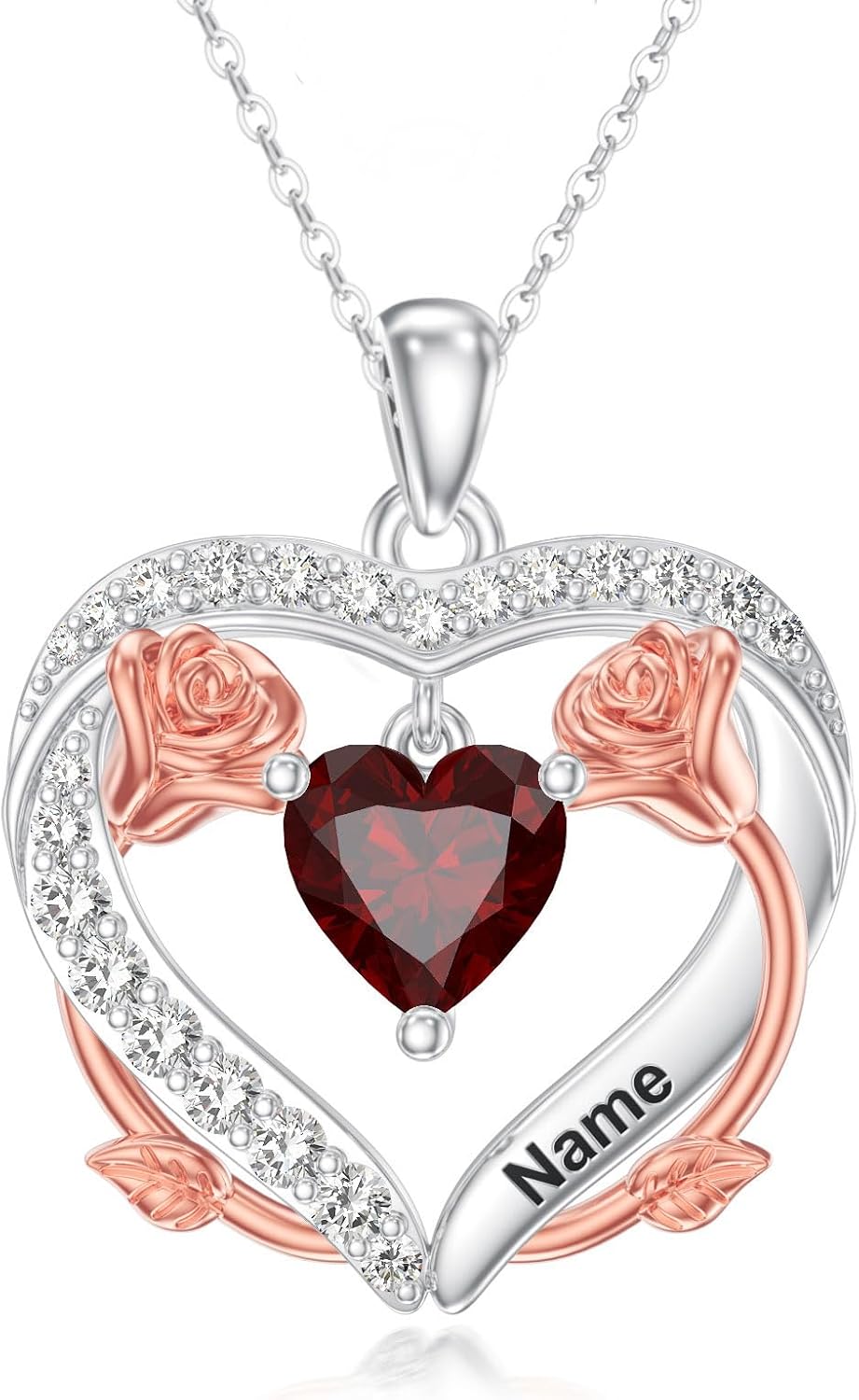 10K 14K 18K Gold Personalized Name Necklace with 1-5 Birthstones - Custom Mother's Names Necklace,Rose Heart Birthstone Necklace Jewelry Gift for Women Mom