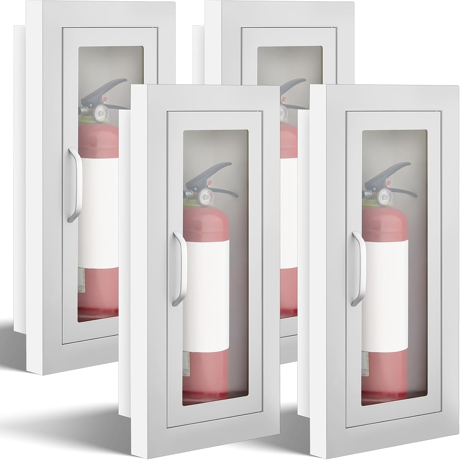 Zonon 2 Pcs Semi Recessed Fire Extinguisher Cabinet Box Steel Recessed Wall Cabinet, Magnetic Door with Handle, Acrylic Window, 2.5 Inch Trim, for 2.5/5/10 lb Dry Chemical Fire Extinguisher (White)