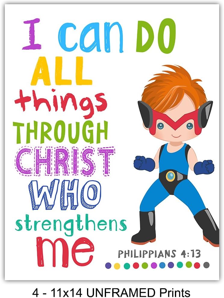 Jesus Christ Inspirational Wall Art LARGE 11x14 - Christian Gifts for Kids - Jesus Love Me Scripture Wall Decor for Boys - Bible Verse Art - God Decor - Religious Picture for Boy Bedroom