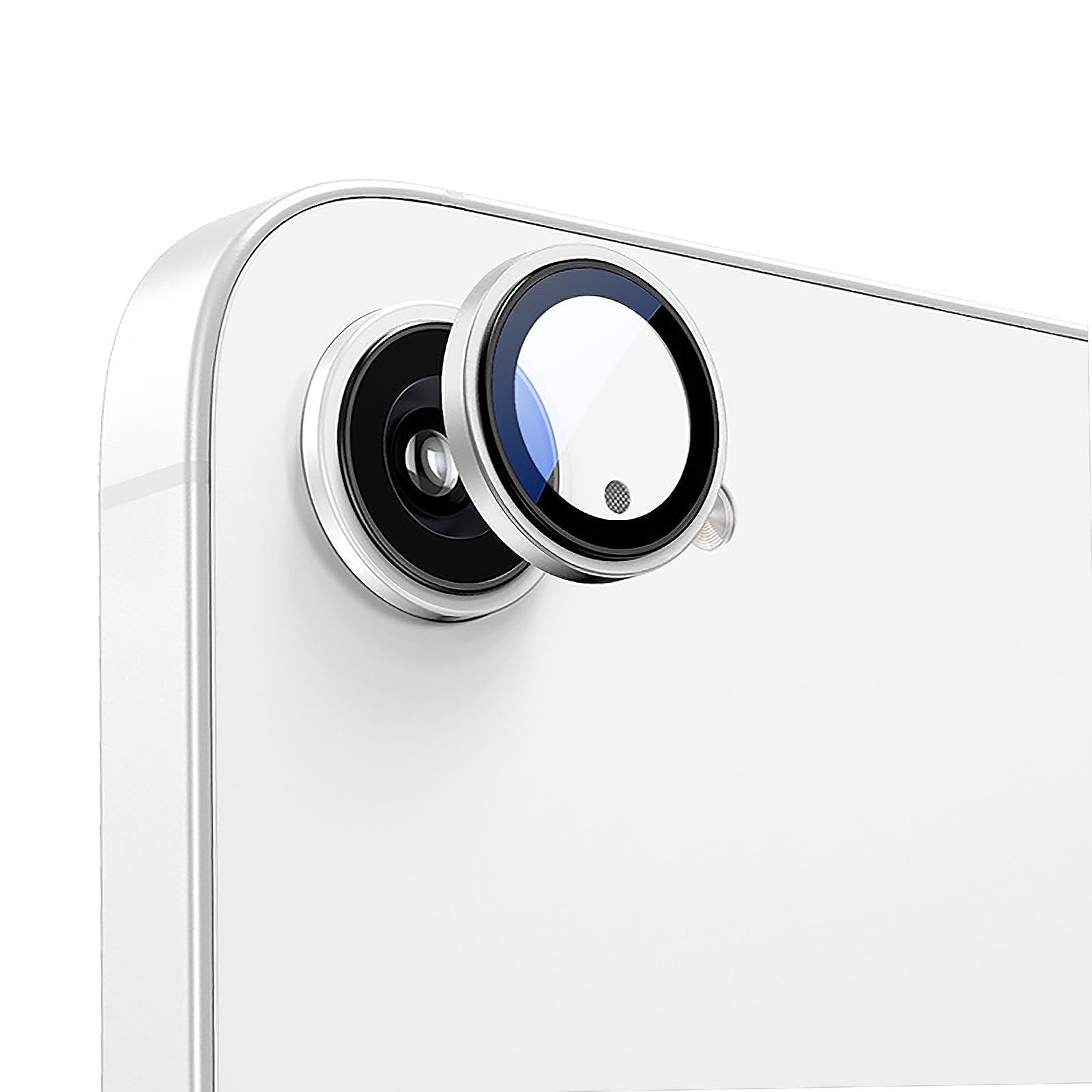 TENOC Camera Lens Protector for iPhone 16e & iPhone 17e, 9H Tempered Glass Camera Screen Cover, Silver Metal Individual Ring