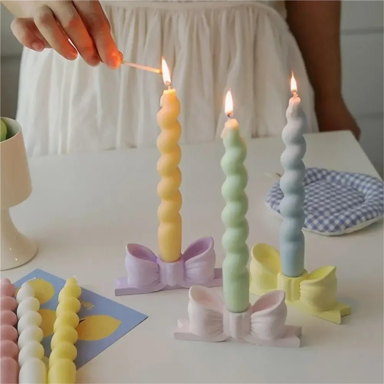 Portavelas Candelabro de Yeso con Forma de Arco, Velas Decorativas for el hogar, Bodas, cenas, Fiestas de cumpleaños, Accesorios for el hogar.(White-3PCS)