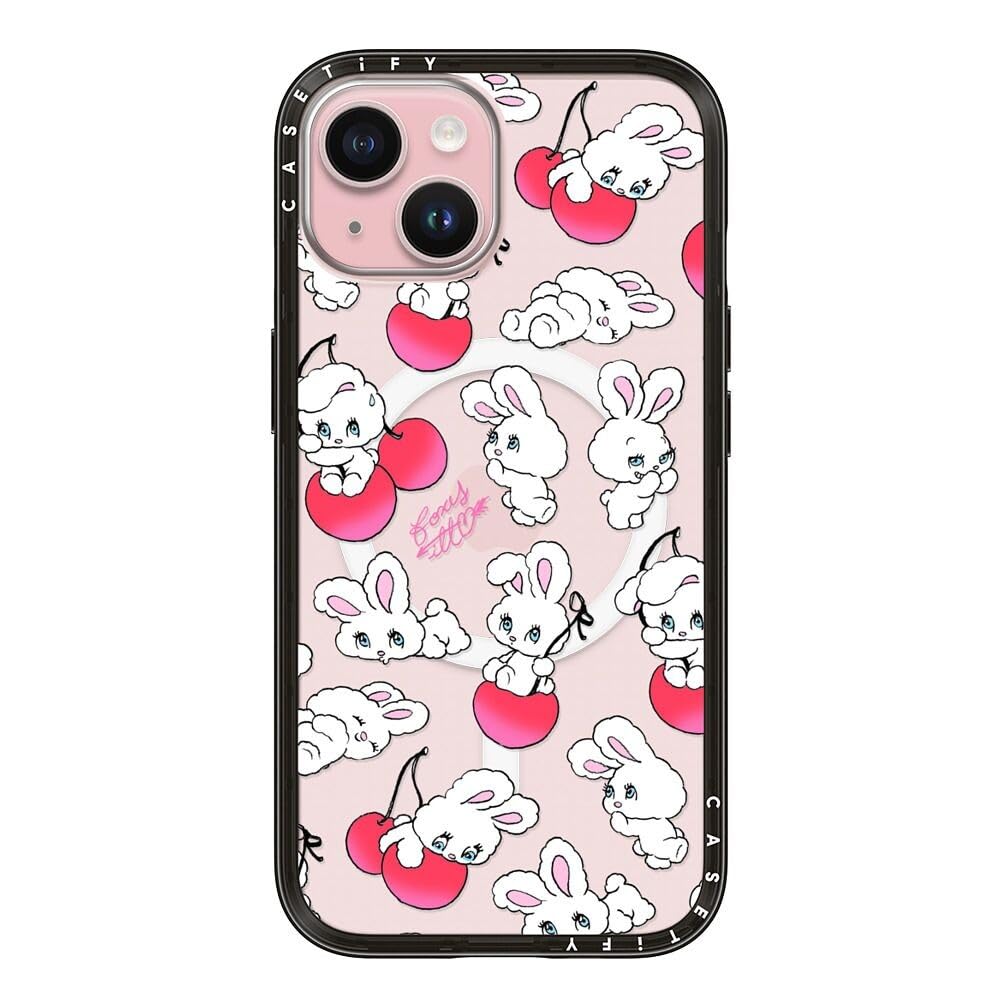 CASETiFY コンパクト iPhone 15 ケース [MagSafe対応/薄型 軽量/耐衝撃] - Cherry Mix - ブラック