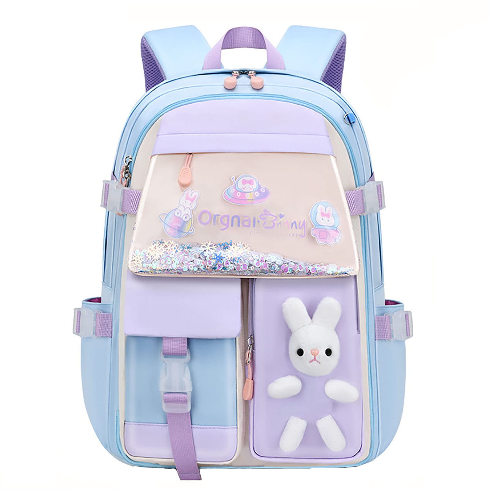 LELEBEAR Kawaii Backpack, Cute Bookbags With Kawaii Pin And Accessories (bunny backpack-Blue)
