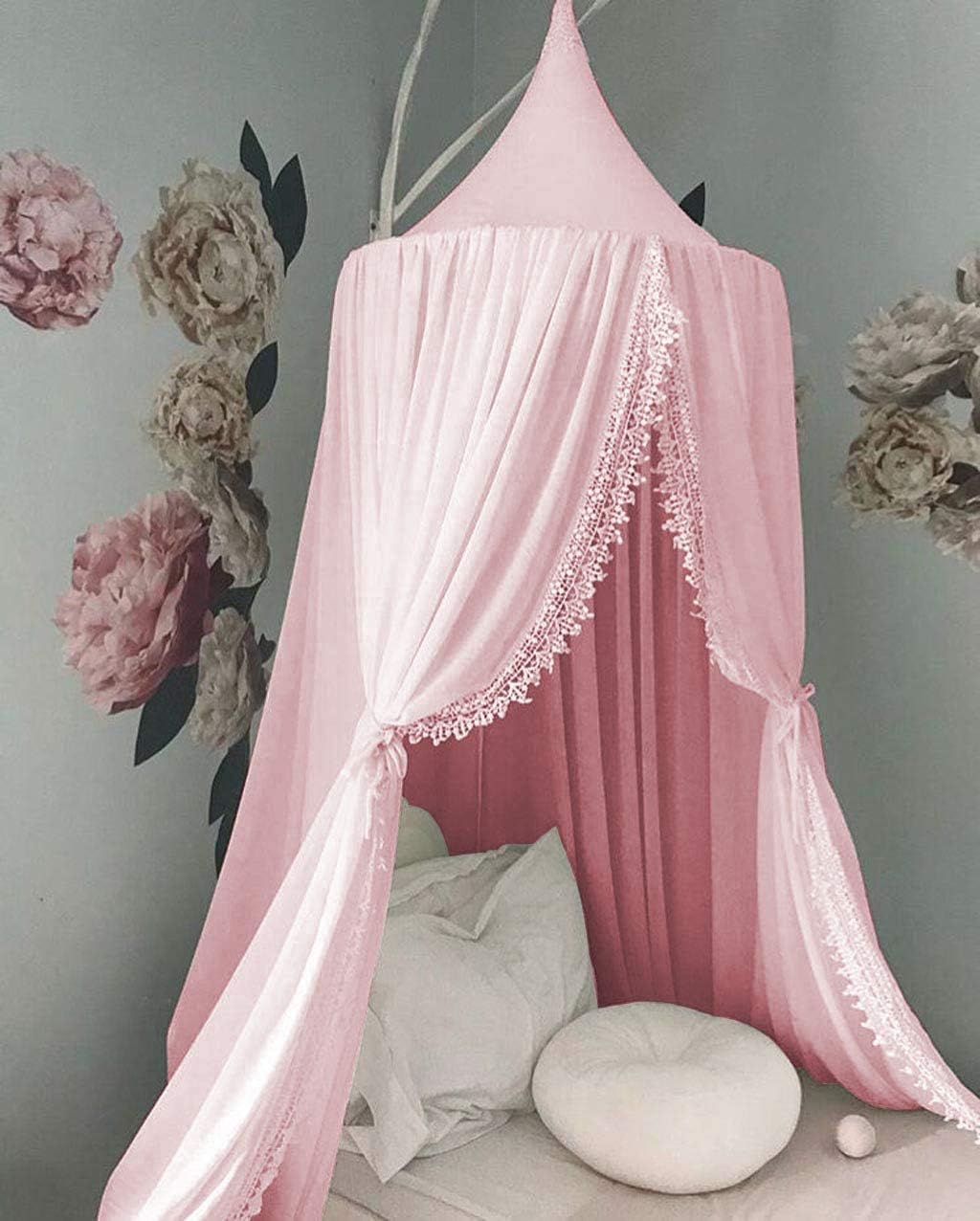 Bed Canopy for Girls and Kids Hanging Mosquito Net for Baby Crib Nook Castle Game Tent Nursery Play Room Decor (Pink)