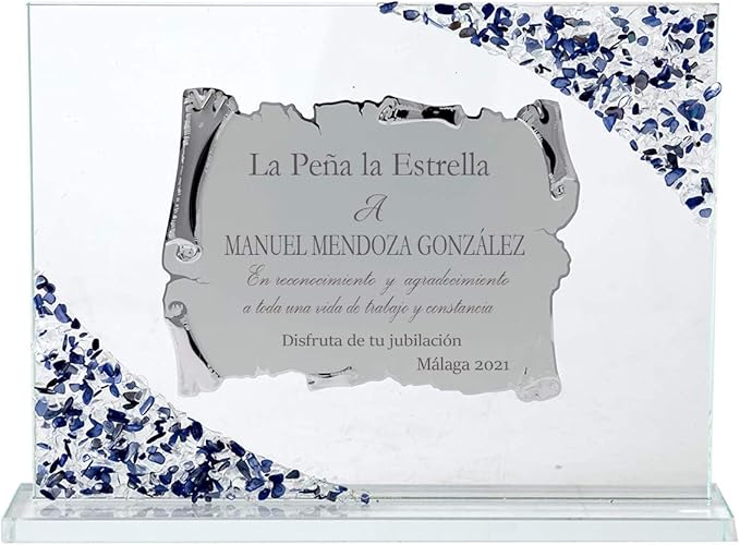Curia Grabador Placa de Homenaje Cristal Personalizada, 26x21cm Jubilación, Cumpleaños, Bodas de Oro, Agradecimiento y Cualquier Evento - Incluye Elegante Caja de Presentación