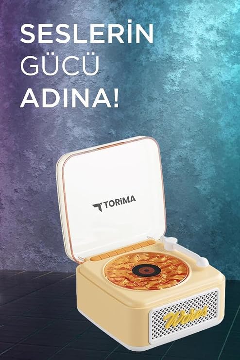 Torima D61 Sarı Mini Nostalji Plak Görünüm Dekor Waves Bluetooth Işıklı Müzik Çalar Saat Tf Kart Aux Özellikli