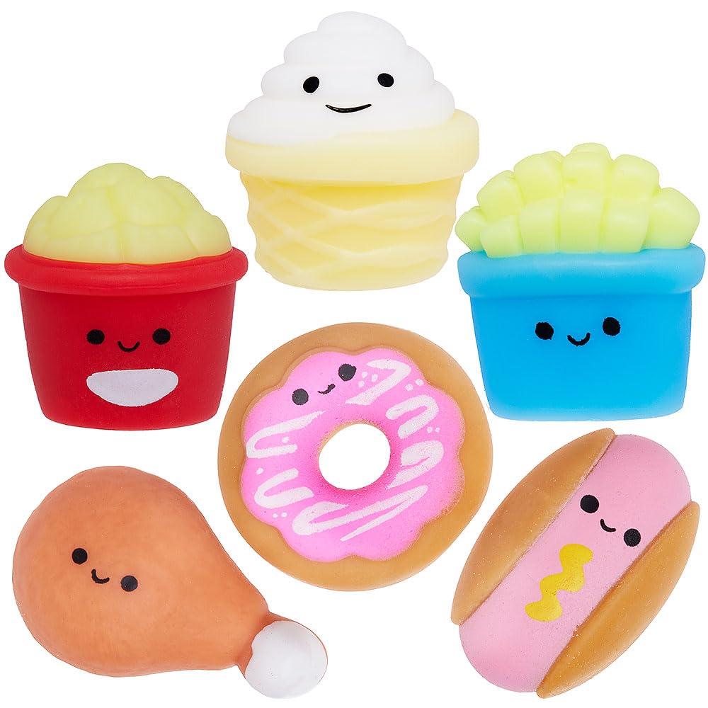Baker Ross VC177 Squishy Food Toys - Pack of 6, Mini Squishy Food Stress Toys