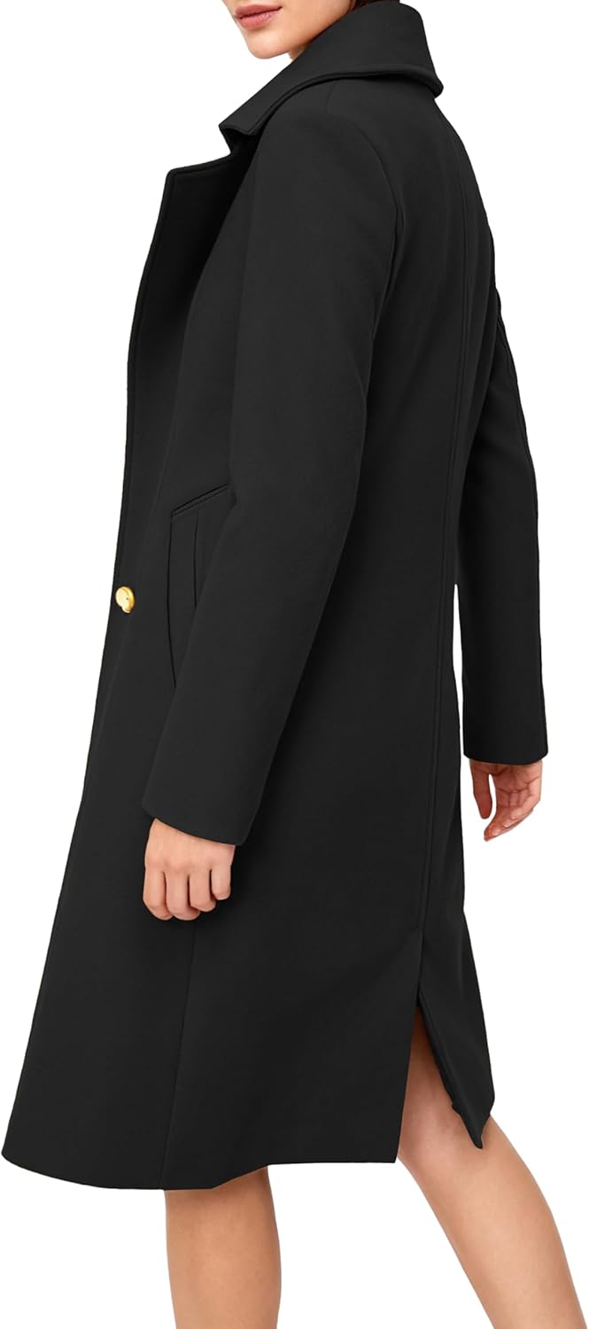 OTU Vibe Women's Long Notch Lapel Coat, Double-Breasted Peacoat, Casual Classic Fall Winter Overcoat - Image 3