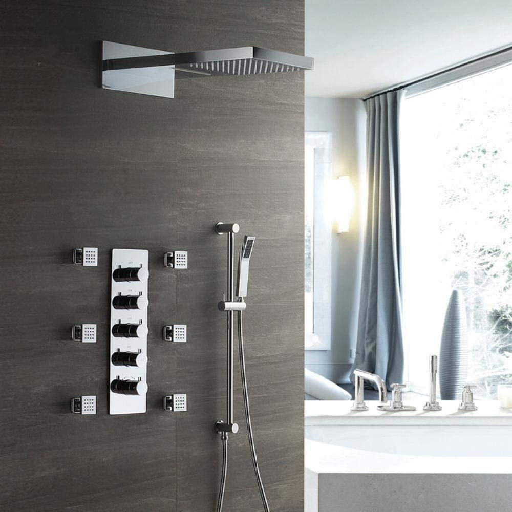 IATUPKE Thermostatregelung Regendusche Set Messing Badezimmer Dusche Wasserhahn System Badezimmer Regen Mixer Dusche Combo Set Dekoration