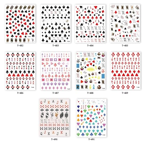 Nail Stickers Poker Nail Decals Playing Card Nail Art Stickers Poker Numbers Letter Graphics Self Adhesive Diy Nail Decoration - 10 Sheets - Game Kingdom #TOP1