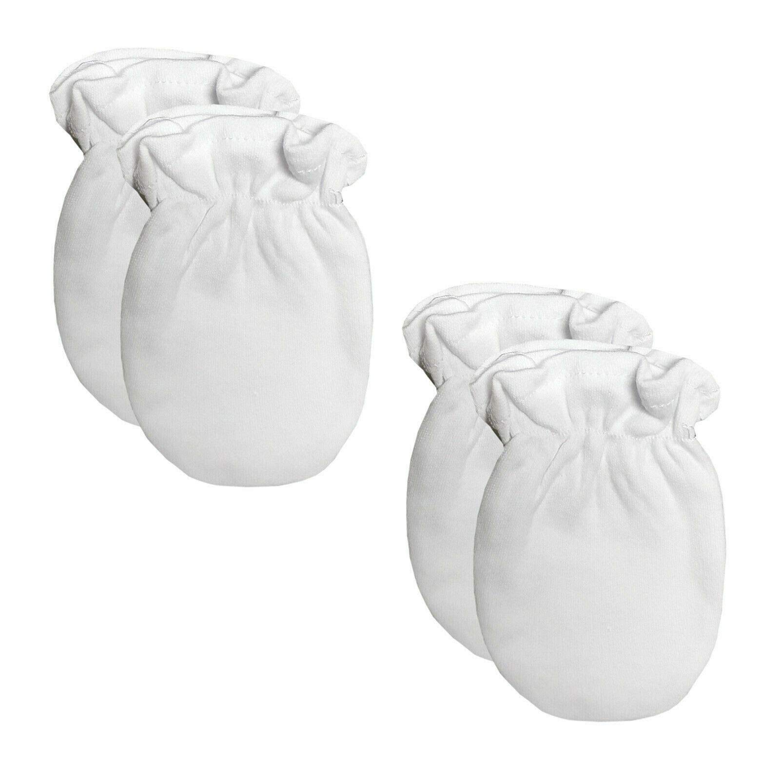 Mini Mart Online Limited White Baby Anti Scratch Mittens, 2 Pairs, Scratch Mitts, Twin Pack Newborn