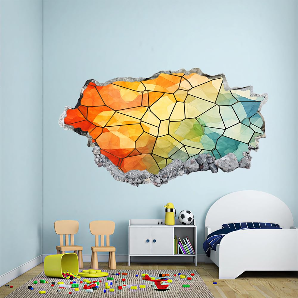 3D Wandtattoo Wanddurchbruch, Geometrie Durchbruch Wandaufkleber für Kinderzimmer, sticker für Wohnzimmer, Abstrakte Kunst Wandsticker, Wandbild Junge Mädchen Schlafzimmer