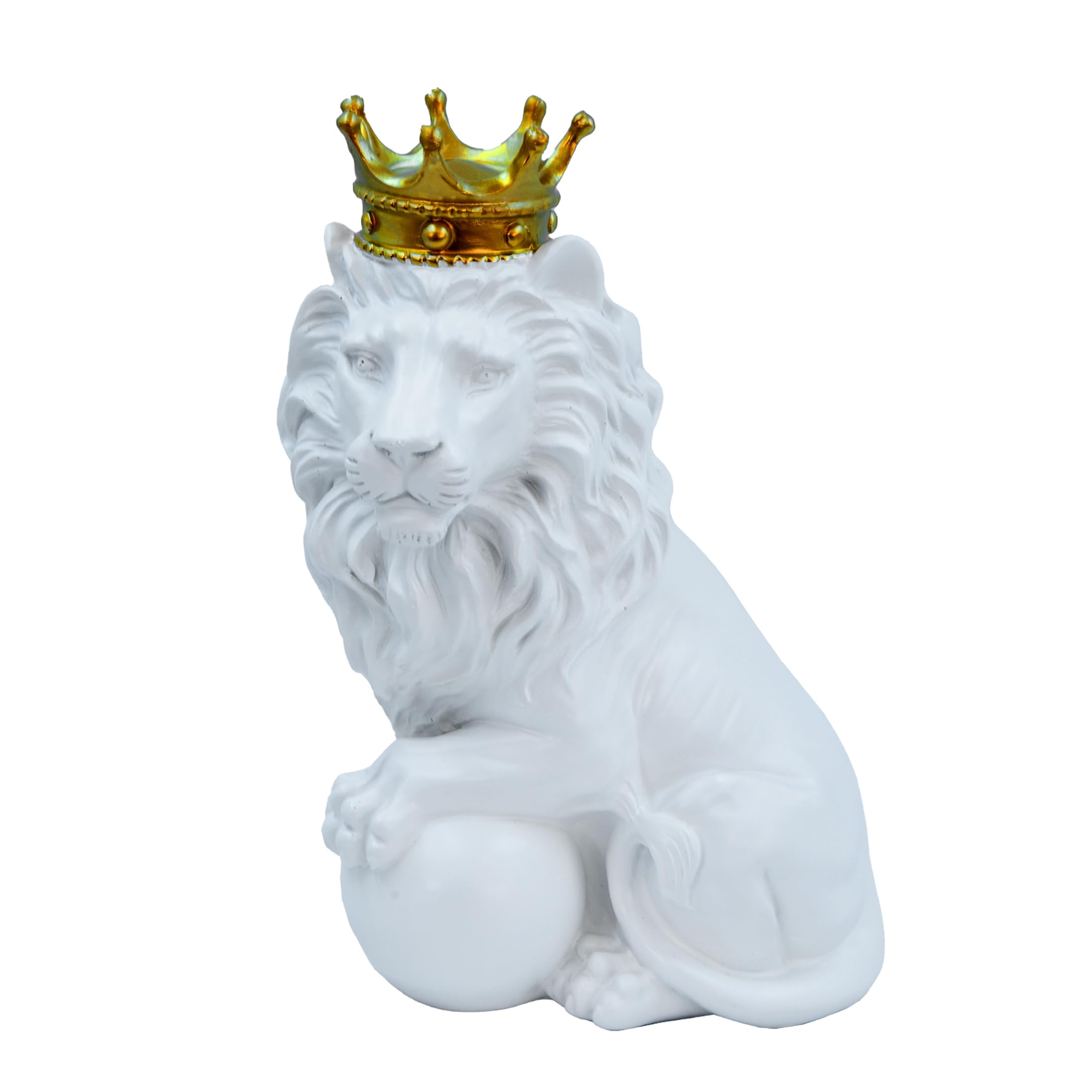 Cortina White Lion with Golden Crown Statue for Home Decor - Modern Resin Decorative Showpiece - 22x13cm