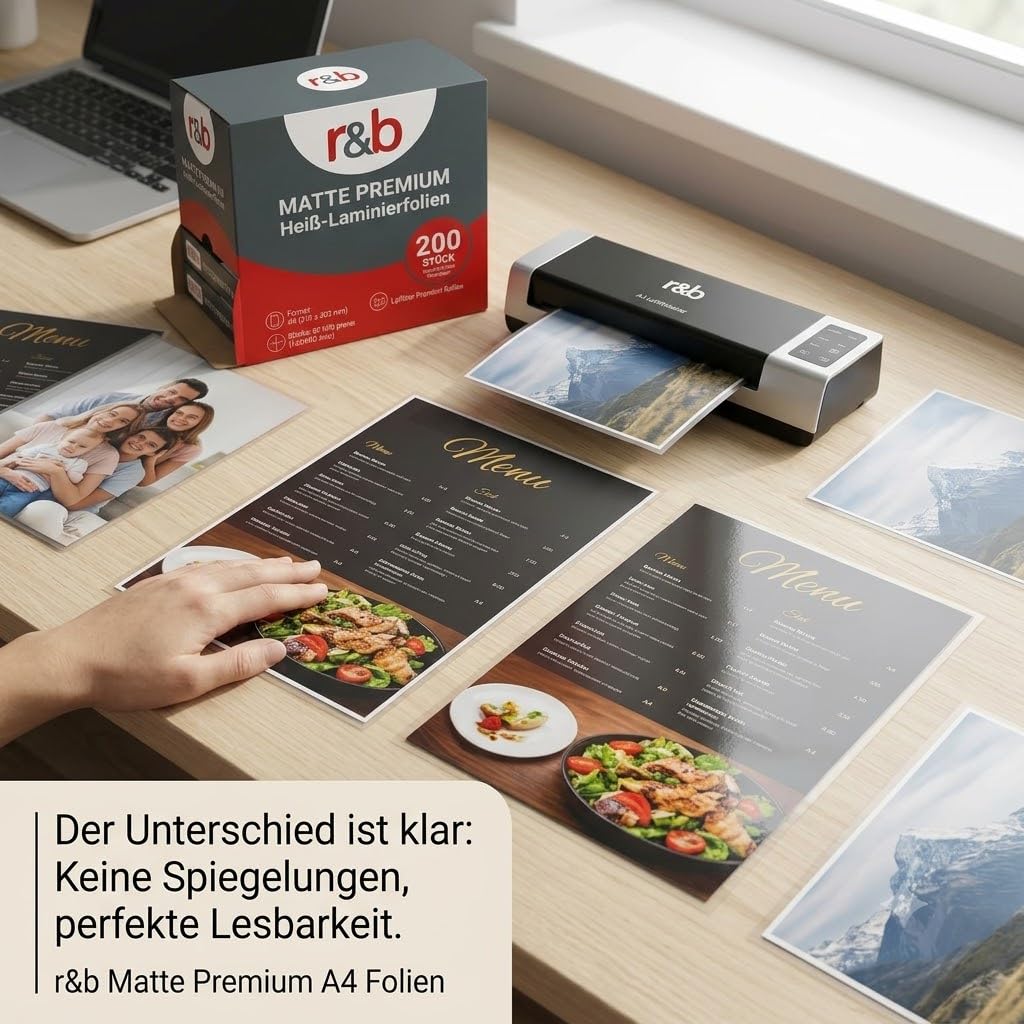 200 Stück MATTE PREMIUM Heiß-Laminierfolien - Entspiegelt - hochwertigste Verarbeitung A4 (216 x 303 mm) in 2x 75/80 MIC