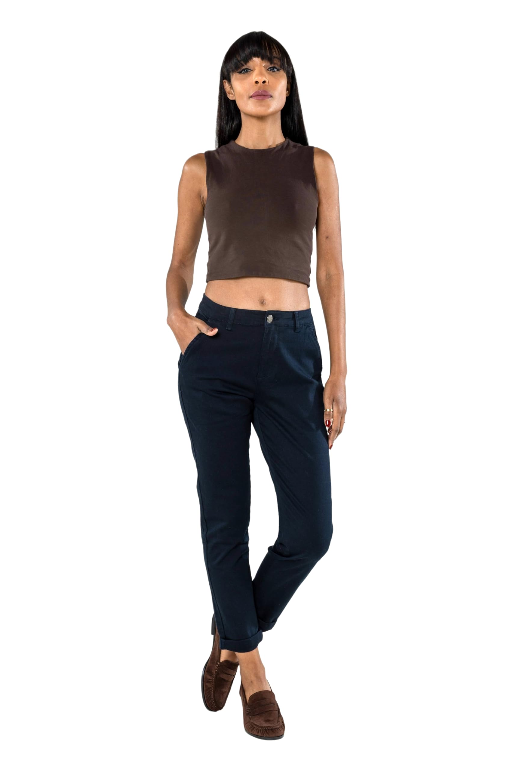 Nina Carter J250, pantaloni chino da donna, comodi, a vita media, slim fit, in cotone, elasticizzati, per tutti i giorni, per il tempo libero
