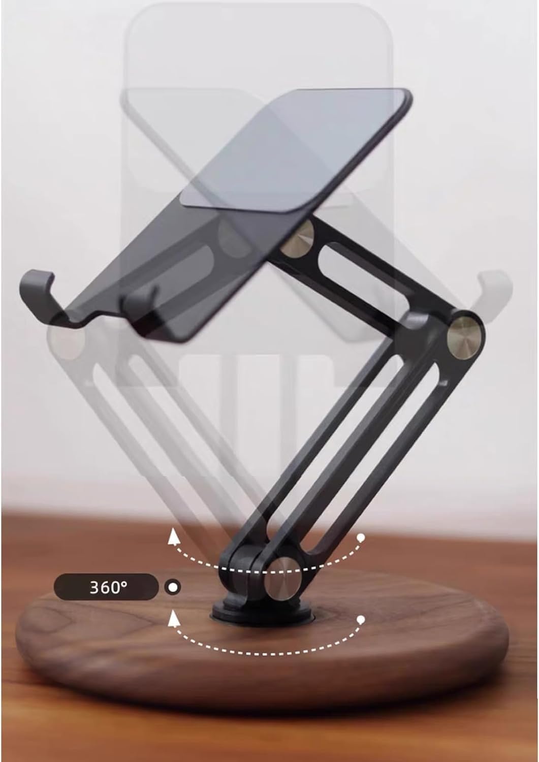 iPhone Stand for Desk, Phone Stand Adjustable Foldable, Cell Phone Holder 360 ° Rotation, Compatible with iPhone 17 16 15 14 13 12 Pro Xs Xs Samsung Galaxy Tablets All Phones, Walnut Wood