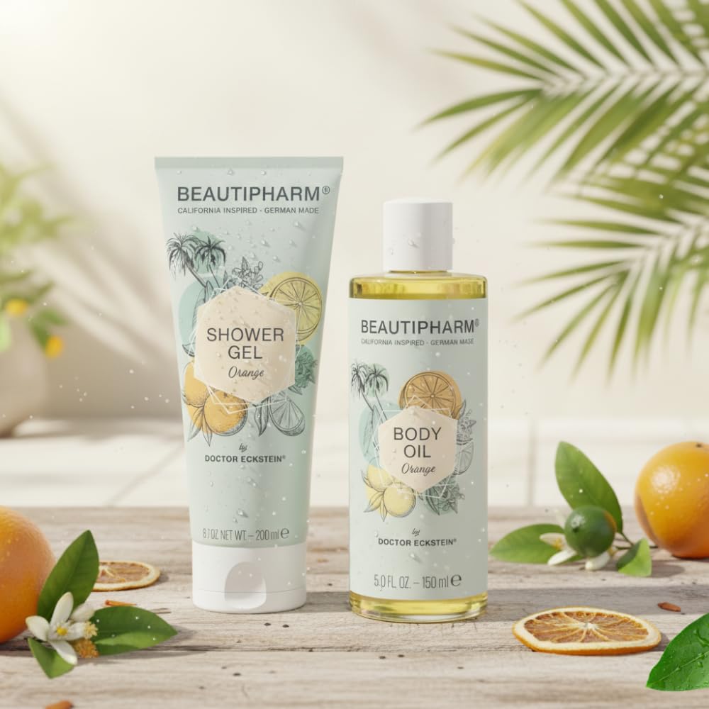 Doctor Eckstein Beautipharm Sparset Shower Gel + Body Oil Orange – Mildes Duschgel & pflegendes Körperöl – Aromatischer Orangenduft – Pflanzenöle & Vitamin E – Für geschmeidiges Hautgefühl