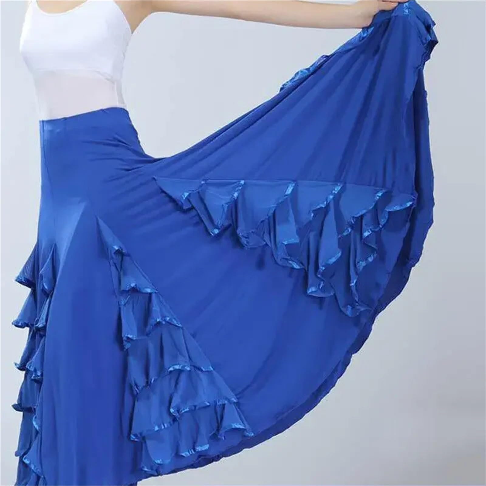 Falda Flamenca Mujer Vestido español de 360 ​​Grados for Mujer, Gran Swing, clásico, Gitano, vals, práctica de Baile, Ropa de Escenario, Traje de Baile de actuación(Color 19)
