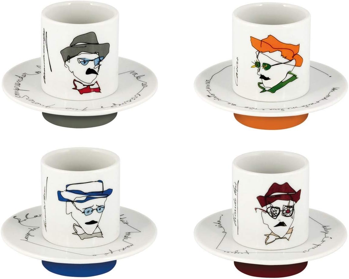 VISTA ALEGRE - Heterónimos Pessoa by Catarina Pestana (Ref # 21107134) Porcelain Set of 4 Espresso Coffee Cups & Saucers