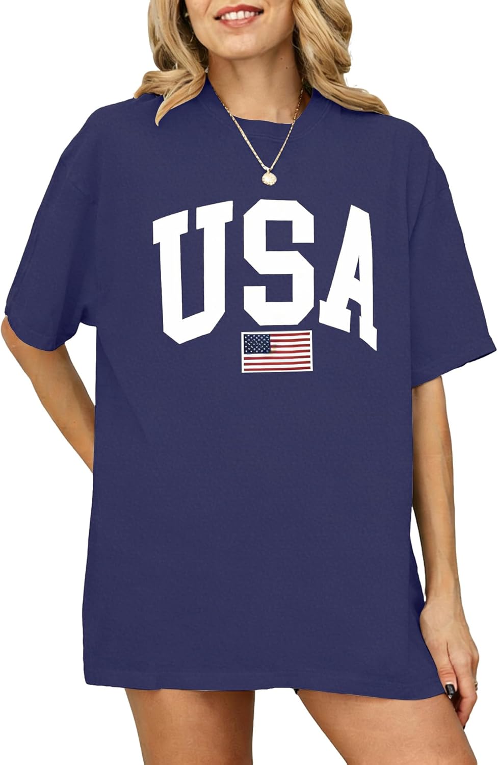 KESIHAN Womens USA T Shirt American Flag Patriotic Shirts Womens Graphic T Shirts Round Neck Short Sleeve Tops - Image 2