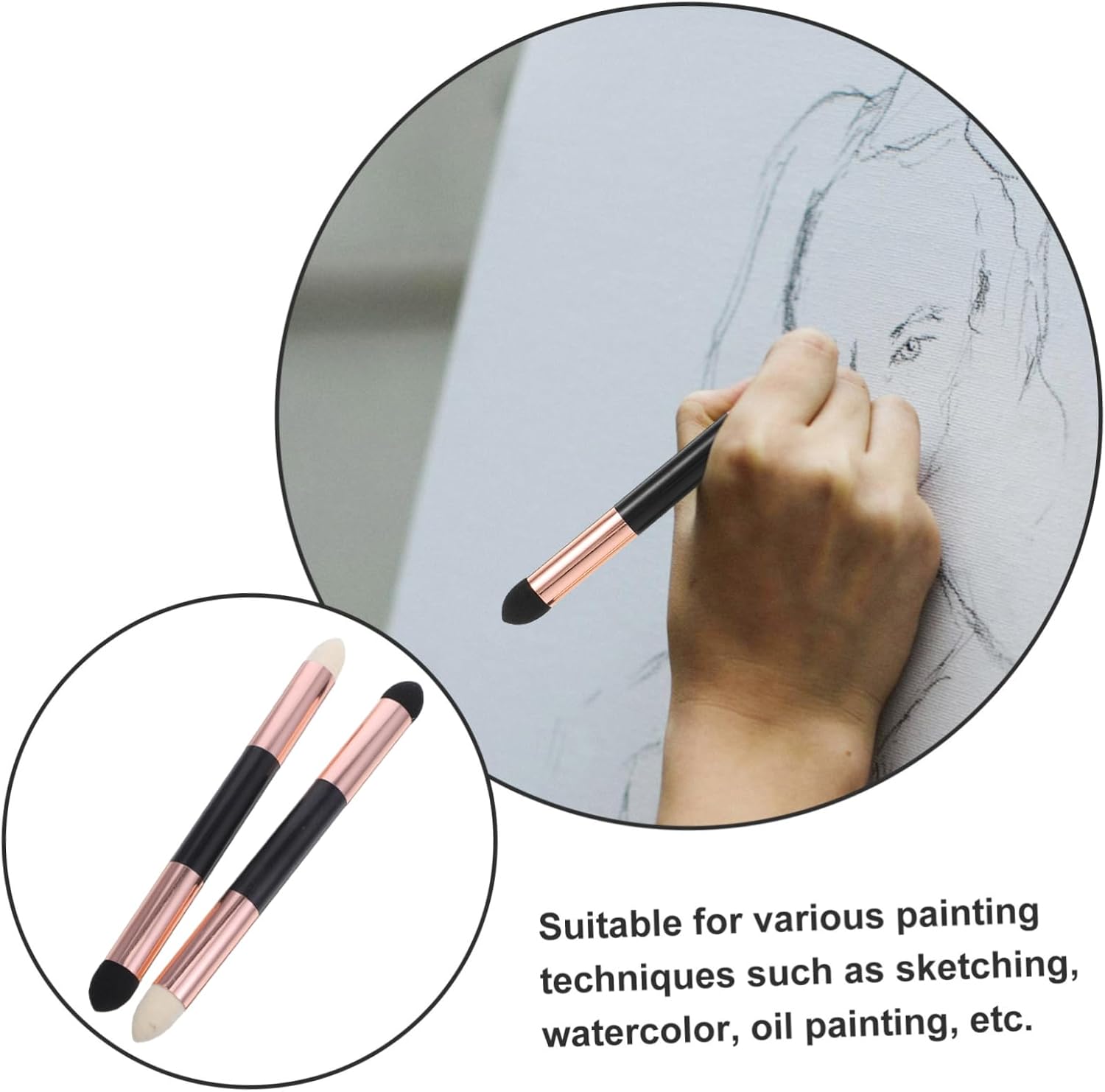 KONTONTY 2pcs Sponge Blending Brushes for Card Making Double-Headed Washable Eraser Tool for Sketching and Drawing Versatile Art Supply for Artists and Students