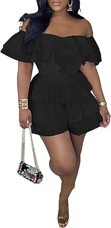 Amazon.com: LAJIOJIO Jumpsuits for Women,Sexy Off the Shoulder Ruffle ...