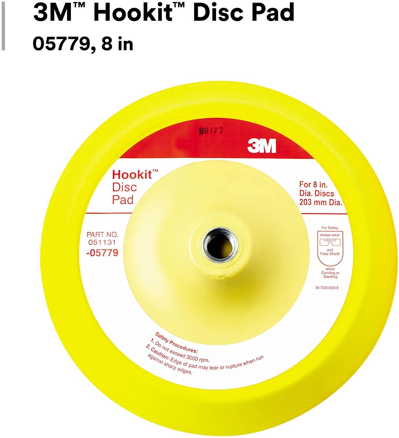 3M Hookit Disc Pad, 05779, 8 in, Medium Density Foam, Abrasive Disc Pad for Paint Stripping, Primer Sanding, Polishing or Grinding