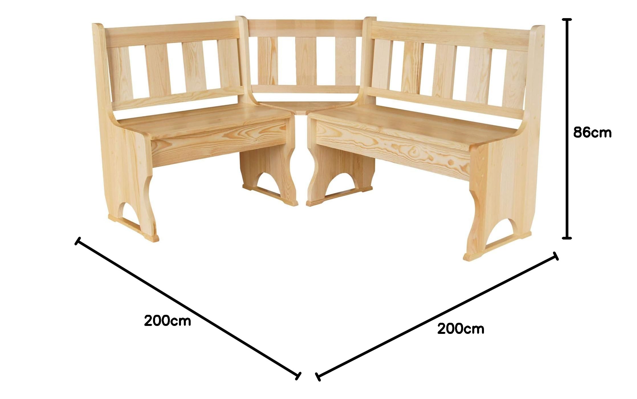k koma Banco esquinero de madera maciza de pino (pino lacado, 200 x 200 cm)