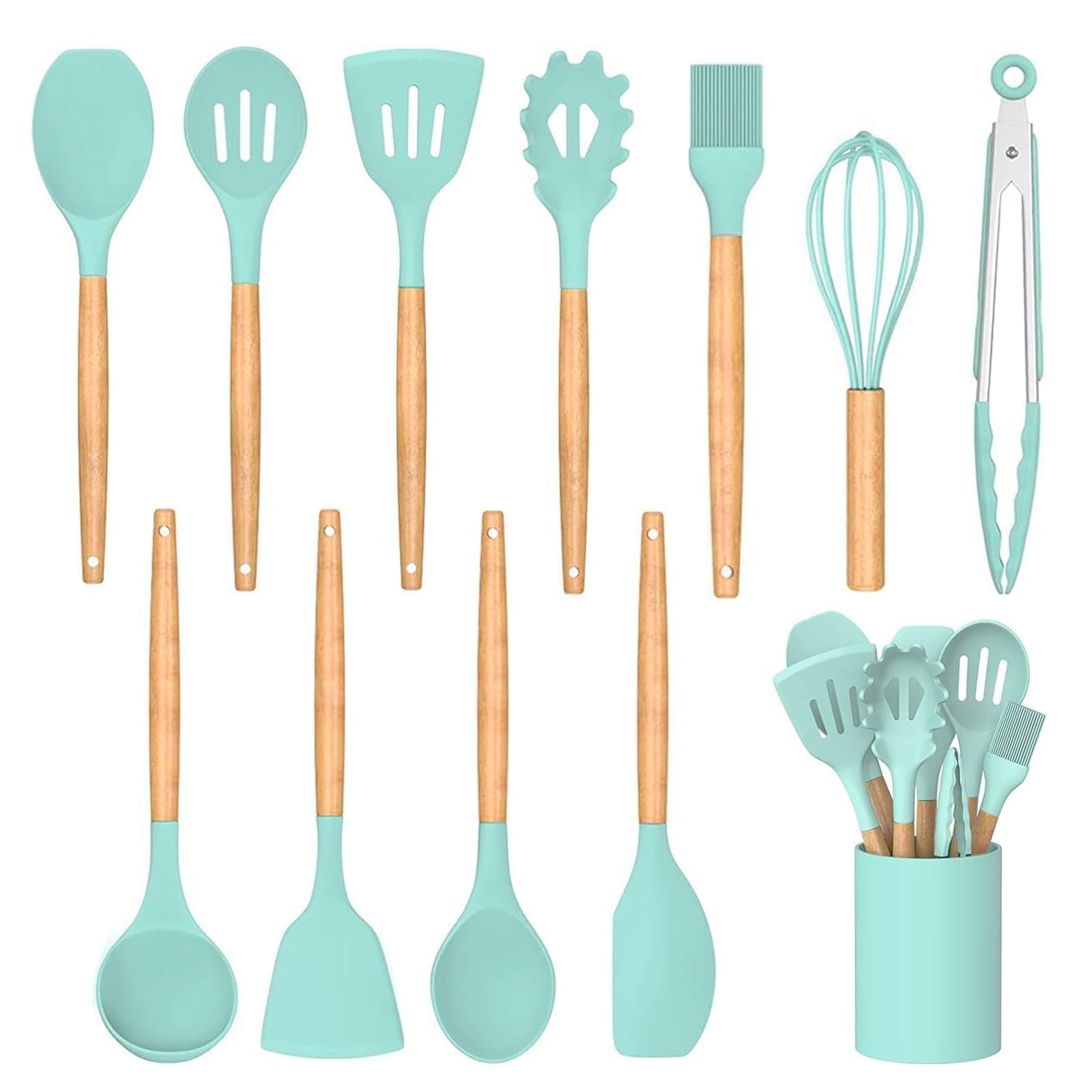 Silicone Cooking Utensils Set For Kitchen, Spoons Spatula Spatulas Accessories, Baking Heat Resistant Cookware De Home, Rubber New Apartment Decor, Plastic Nonstick Turner Tool (green)