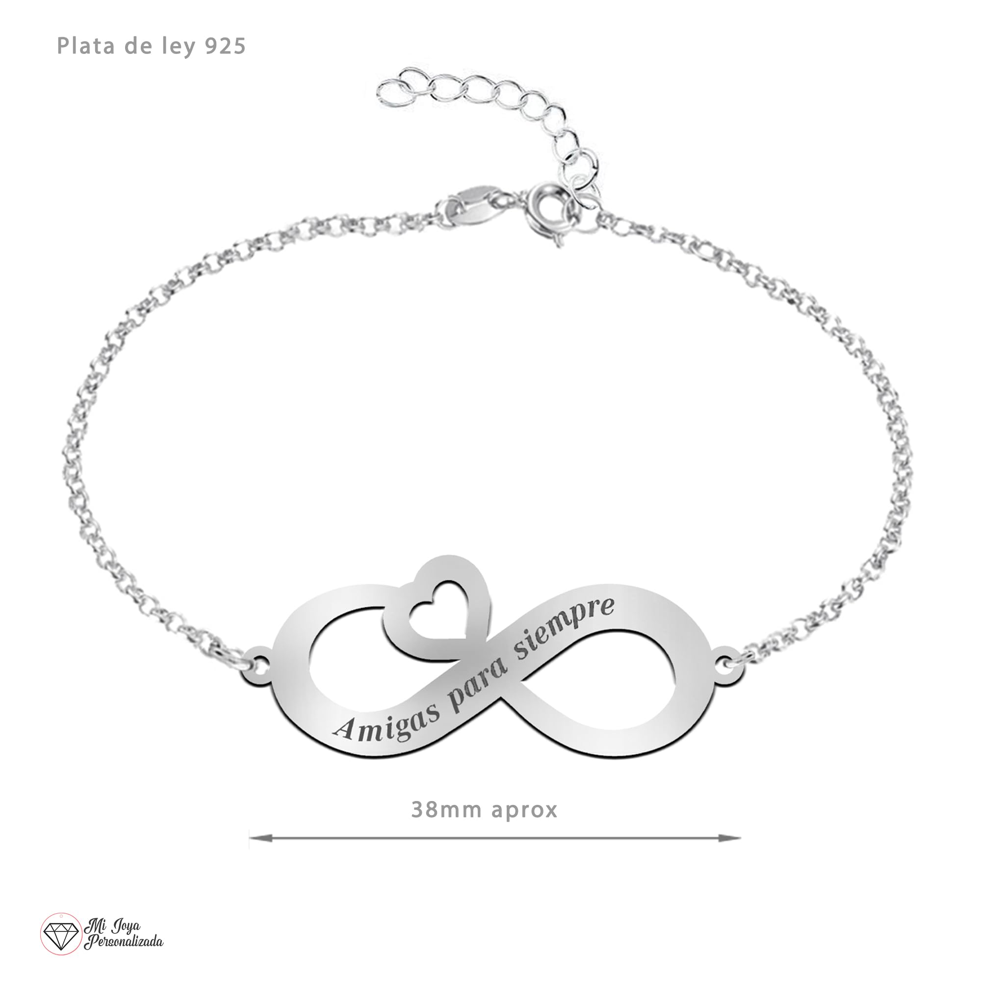 Pulsera Infinito Mujer Plata Personalizada con Nombres, Hasta 4 - Regalo original para novia, madre o abuela (Infinito Mensaje)