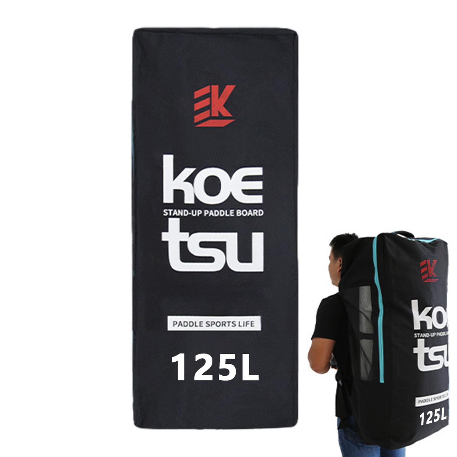 Zaino per paddleboard, 125 l, gonfiabile, impermeabile, con tracolla imbottita, per SU-P, tavola da surf e